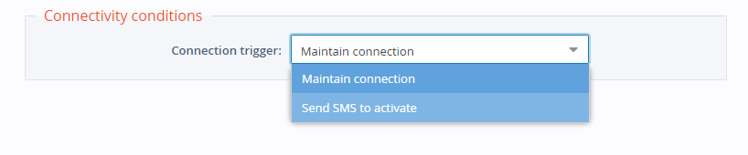 Internet Wizard - Selection of WAN interface - Connectivity Conditions