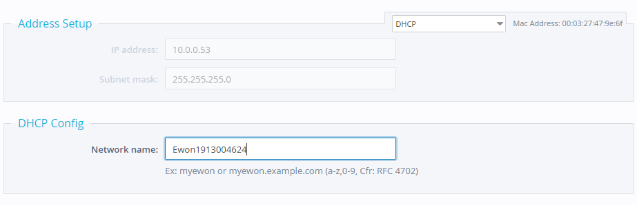 Connection Ethernet - DHCP