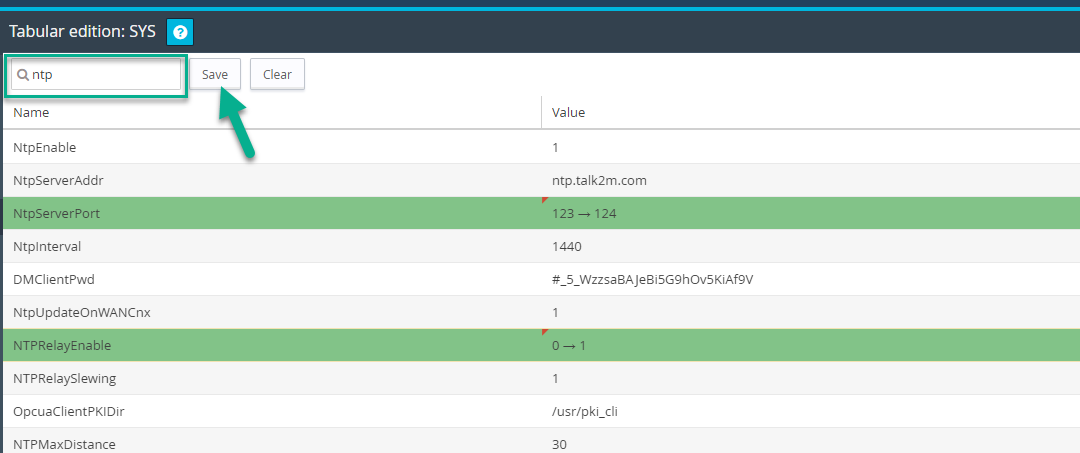 Tabular edition - Communication parameters