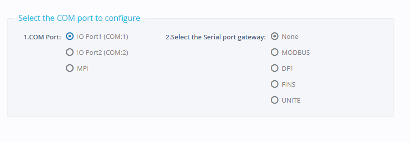 Gateway wizard - Port selection