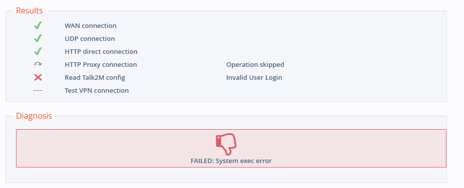 Failed VPN connectivity test